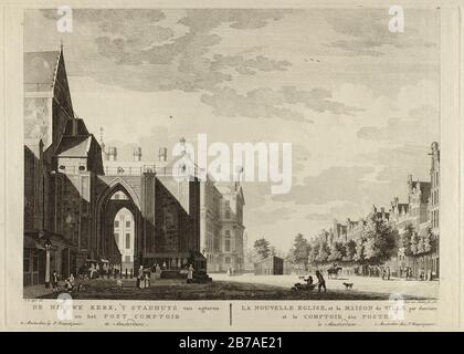 Gezicht op achterzijde van de Nieuwe Kerk en het Stadhuis op de Dam, vanaf de Nieuwezijds Voorburgwal, 1760. Stockfoto