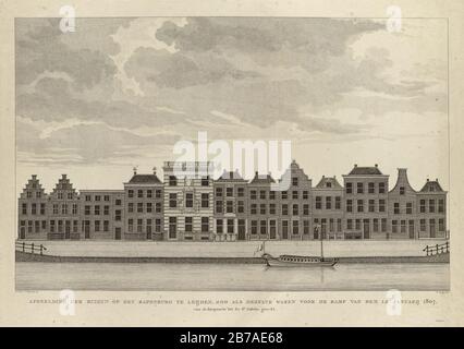 Gezicht op de gevels van de huizen aan het Rapenburg te Leiden, van de Koepoortsgracht tot de Sint Jacobsgracht. Stockfoto