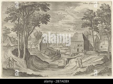 Gezicht op de omgeving van Schaarbeek, Hans Collaert (I), naar Hans Bol, Jacob Grimmer, 1530 - 1580. Stockfoto