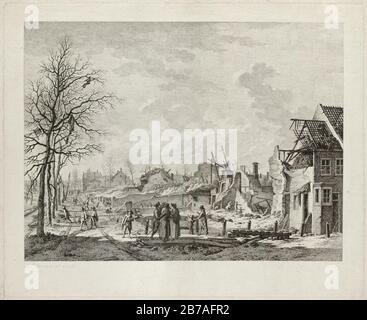 Gezicht op het Rapenburg te Leiden na de fatale buskruitrampe van 12 januari 1807. Stockfoto