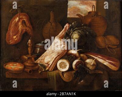 Gian Domenico Valentino (Roma 1639- 7 dicembre 1715) Natura morta di cibo su un tavolo Olio su tela, cm 72,5 x 97,5. Stockfoto