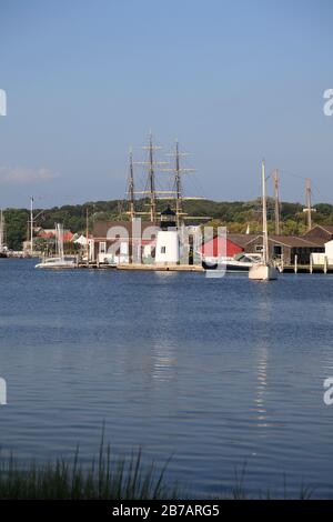 Brent Point Replica Lighthouse, Mystic Seaport, The Museum of America and the Sea, Mystic River, Connecticut, New England, USA Stockfoto