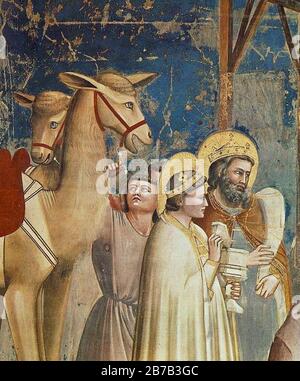 Giotto di Bondone - Nr. 18 Szenen aus dem Leben Christi - 2. Anbetung der Magi (Detail) Stockfoto