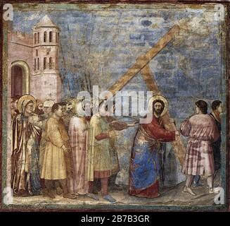 Giotto di Bondone - Nr. 34 Szenen aus dem Leben Christi - 18. Straße nach Kalvarienberg Stockfoto