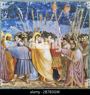 Giotto di Bondone - Nr. 31 Szenen aus dem Leben Christi - 15. Die Verhaftung Christi (Kuss des Judas) Stockfoto