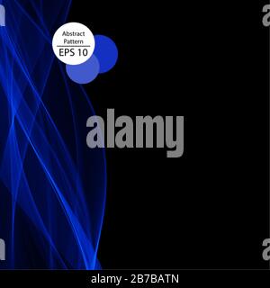 Blaue rauchige Welle auf schwarzem Hintergrund. Präsentationsvorlage. Layout für Cover, Broschüre, Flyer, Banner, Karte, Zertifikat Stock Vektor