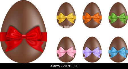 Set mit Schokoladeneiern mit bunten Schleifen und Bändern Stock Vektor
