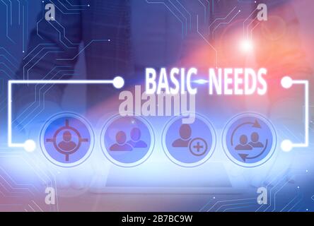 Konzeptionelles Handschreiben mit grundlegenden Anforderungen. Konzept bedeutet etwas, das Sie haben müssen, um das Leben zu erhalten oder zu leben Stockfoto