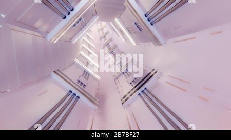 Endloser futuristischer Sci-Fi-Tunnel mit 3D-Rendering-Illustration für Pipes Stockfoto