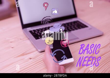 Grundlegende Anforderungen beim Schreiben von Handschriftertext. Ein konzeptionelles Foto, das Sie benötigen, um das Leben zu erhalten oder zu leben Stockfoto