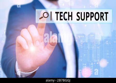 Textschild mit technischem Support. Geschäftsfoto mit Beratung und Fehlerbehebung durch einen Hersteller Stockfoto
