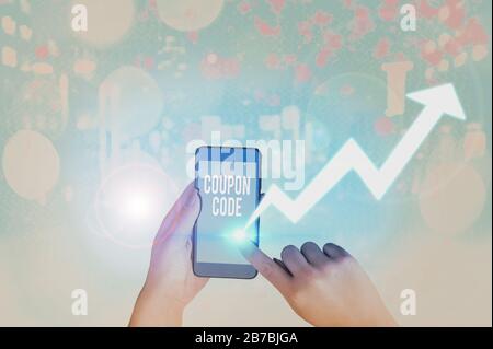 Gutschein-Code für Handschriftertext. Konzeptionelles Foto-Ticket oder Dokument, das für einen finanziellen Rabatt eingelöst werden kann Stockfoto