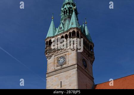 Uhrturm im Braunschweiger Rathaus ohne Menschen Stockfoto