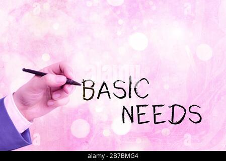 Konzeptionelles Handschreiben mit grundlegenden Anforderungen. Konzept bedeutet etwas, das Sie haben müssen, um das Leben zu erhalten oder zu leben Stockfoto