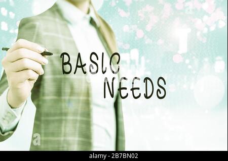 Konzeptionelles Handschreiben mit grundlegenden Anforderungen. Konzept bedeutet etwas, das Sie haben müssen, um das Leben zu erhalten oder zu leben Stockfoto