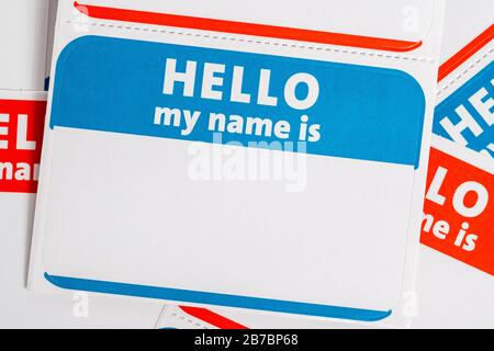 Hallo, mein Name ist Namensschild Papier Aufkleber Stockfoto