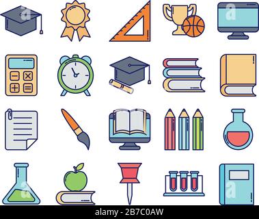 Symbolsatz Lehrer Tag-, Linien- und Füllstyle-Symbol Vektorgrafiken Design Stock Vektor