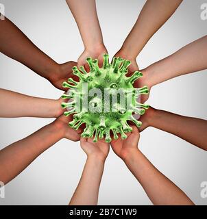 Virusimpfstoffforschung und Pandemieverbreitung oder Coronavirus Ausbruch oder Kovid-19 globale Verbreitung und Gemeindeinfektion als international oder weltweit. Stockfoto