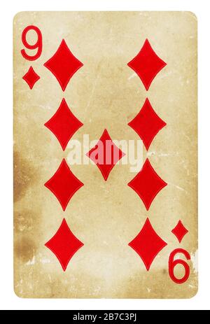 Neun der Diamanten Vintage Playing Card - isoliert auf weißem (clipping path enthalten) Stockfoto