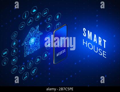 Zugriff auf Smart System über Handy Stock Vektor