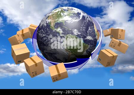 Erde, internationales Transprot-Konzept - 3D-Rendering Stockfoto