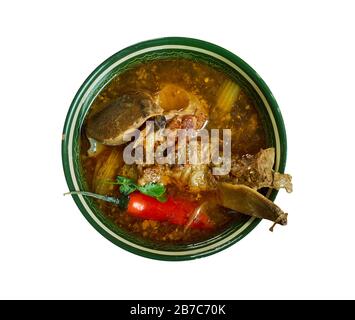 Hammelfleisch machen Pyaza, zubereitet aus Ziegenfleisch, Zwiebeln und einer richtigen Mischung aus Gewürzen und langsam gekochten, Awadhi-Küche, Traditionellen verschiedenen indischen Gerichten, Top V Stockfoto