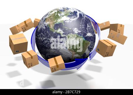 Erde, internationales Transprot-Konzept - 3D-Rendering Stockfoto