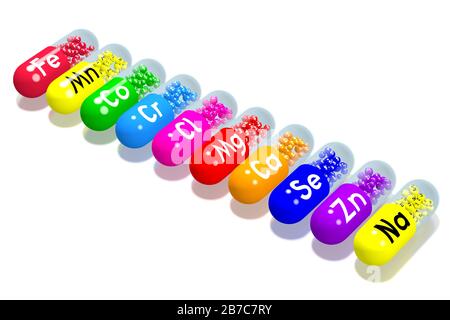 Mineralstoffkonzept - bunte Pillen Stockfoto