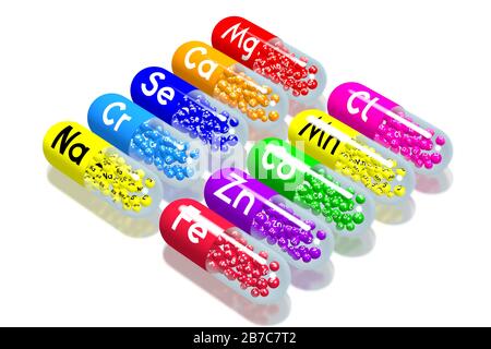 Mineralstoffkonzept - bunte Pillen Stockfoto
