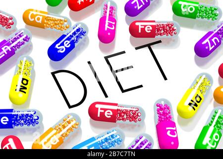 Diät-Konzept - bunte Pillen Stockfoto