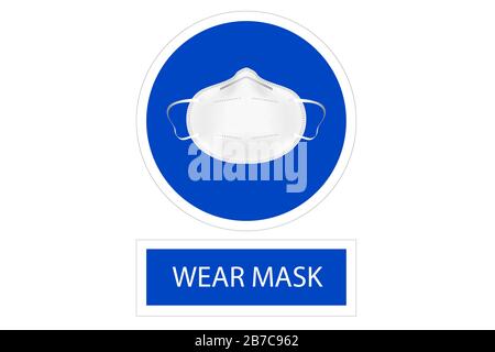 Tragen Sie die Maske rund um das blaue Vorzeichen, um Informationen zu erhalten Stock Vektor