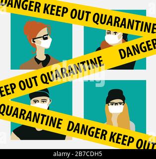 Quarantäne Virus Epidemie Home Isolation Menschen Stock Vektor
