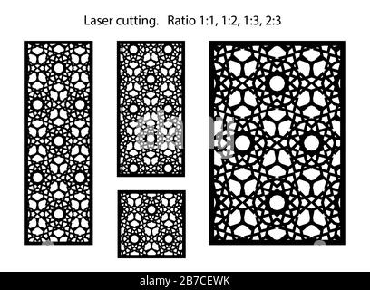 Set mit dekorativen Vektorschirmen, Platten für Laserschneiden. Stock Vektor