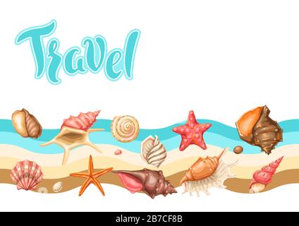 Hintergrund mit Muscheln. Tropische Weichtierschalen unter Wasser. Stock Vektor