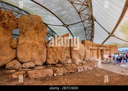 Hagar Qim Megalithtempel auf Malta, prähistorische Ggantija-Phase, zwischen 3600 v. Chr. und 3200 v. Chr. Stockfoto