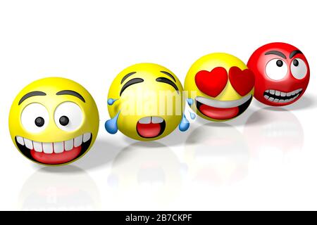 Emojis/Emoticons - verschiedene Gesichtsausdrücke - 3D-Rendering Stockfoto