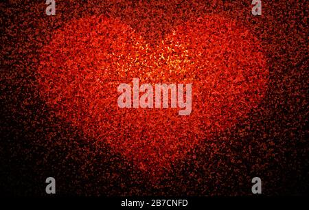 Rotes glitzerndes strukturiertes Herz, leerer Valentinstag, abstrakter Hintergrund Stockfoto