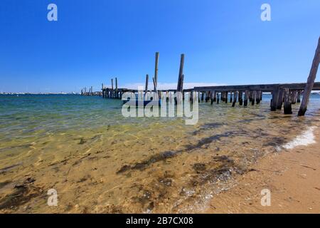 Verderbter Holzsteg in Provincetown Cape Cod Stockfoto