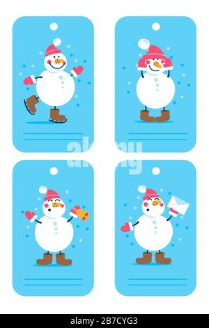 Weihnachts- und Neujahrssammlungen. Etiketten mit Schneemann. Stock Vektor