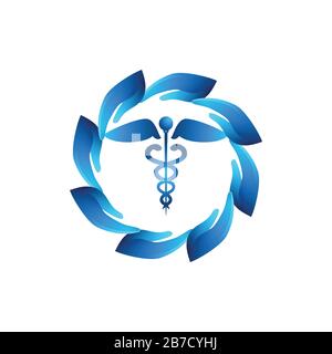 Caduceus Gesundheitssymbol Asclepius's Wand Logo Ideen. Inspiration Logo Design. Darstellung Des Vektor-Vorlagenbildes. Isoliert Auf Weißem Hintergrund Stock Vektor