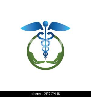 Caduceus Gesundheitssymbol Asclepius's Wand Logo Ideen. Inspiration Logo Design. Darstellung Des Vektor-Vorlagenbildes. Isoliert Auf Weißem Hintergrund Stock Vektor