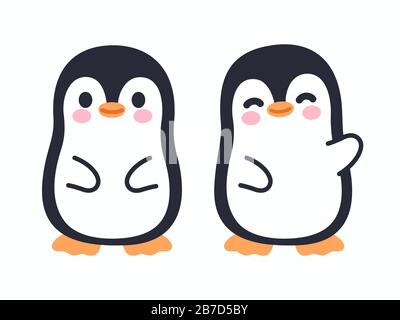 Süßer Cartoon-Pinguin-Charakter steht und winkt. Kawaii kleine Pinguin-Illustration, isolierte Vektorclip Art. Stock Vektor