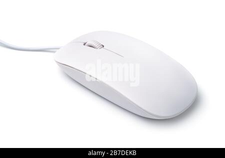 Weiße Computermaus isoliert auf weiß Stockfoto
