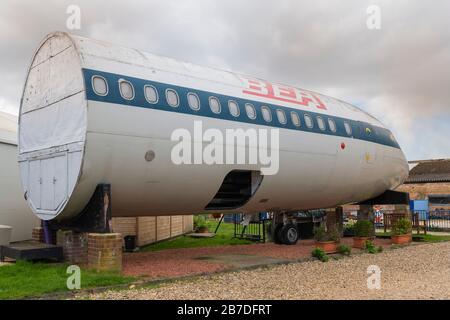 BEA Trident DH121 Aircraft Section de Havilland Aircraft Museum, Großbritannien Stockfoto