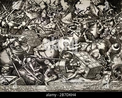 Kampf um Geld 1570 Pieter II Brueghel der ältere zwischen 158-1569 und Pieter van der Heyden 1530-1575, flämische Maler zwischen 16. Und 17. Jahrhundert, Belgier, Belgien. Stockfoto