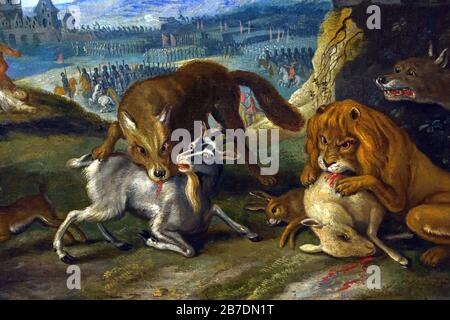 Allegorie des Krieges von Jan Brueghel, dem jüngeren 1601-1678, der Familie Brueghel ( Bruegel oder Breughel ), flämischen Malern 16.-17. Jahrhundert, Belgier, Belgien. Stockfoto