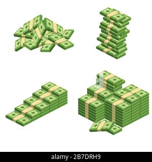 Riesige Papierpakete. Paket mit Geldscheinen. Stock Vektor