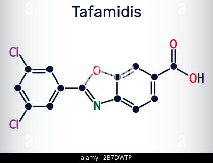 Tafamidis Molekül. Es handelt sich um ein Medikament, mit dem der Verlust der peripheren Nervenfunktion bei Erwachsenen verzögert wird. Strukturelle chemische Formel. Vektorgrafiken Stock Vektor