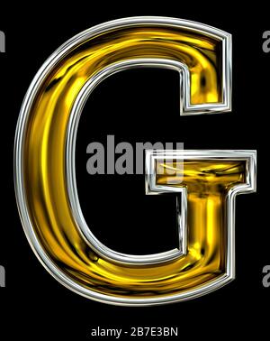 3D-Rendering. Großbuchstabe G. erhabenes Metalllicht. Unberührte Schriftart für Türnummer. Hochauflösendes ABC-Rendering reinigen. Silberumrandet. Isoliert ein Stockfoto