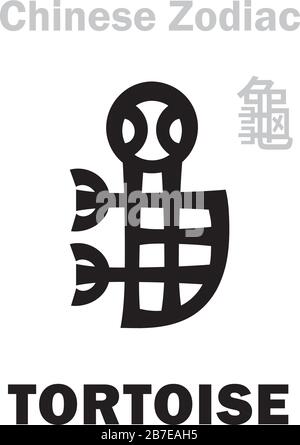 Astrologie Alphabet: SCHILDKRÖTE / SCHILDKRÖTE [龜] Zeichen des chinesischen Tierkreises. Außerdem: Black Tortoise ('The Dark Warrior'), Guardian of The North. Chinesisches Zeichen. Stock Vektor